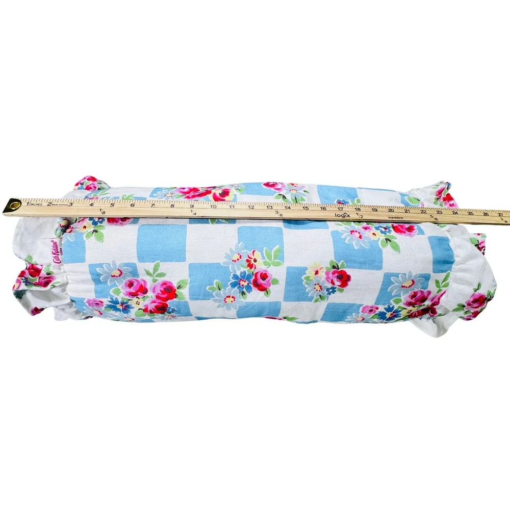 Cath Kidston London Blue Gingham Rose Floral Ruffle Bolster‎ Pillow Cottagecore
